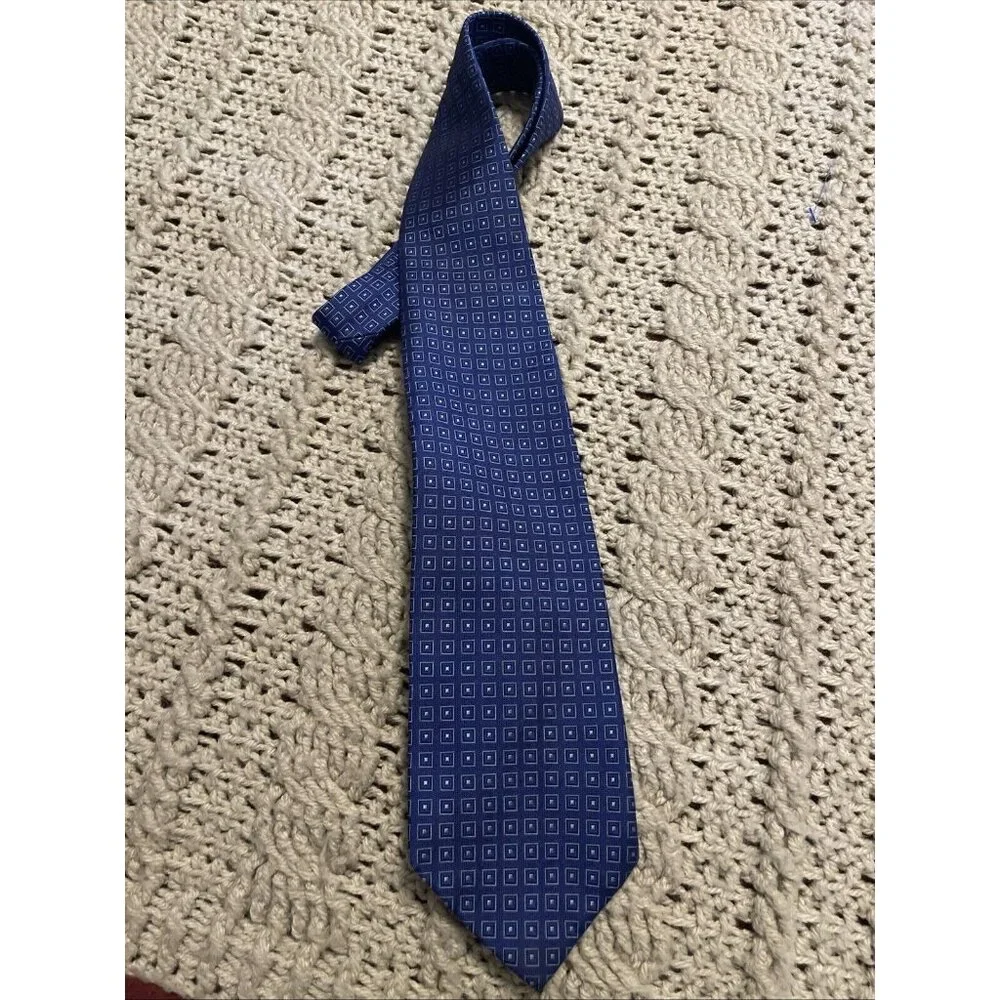 BROOKS BROTHERS 346‎ Men's 100% Silk Necktie Designer Geometric Squares Blue
